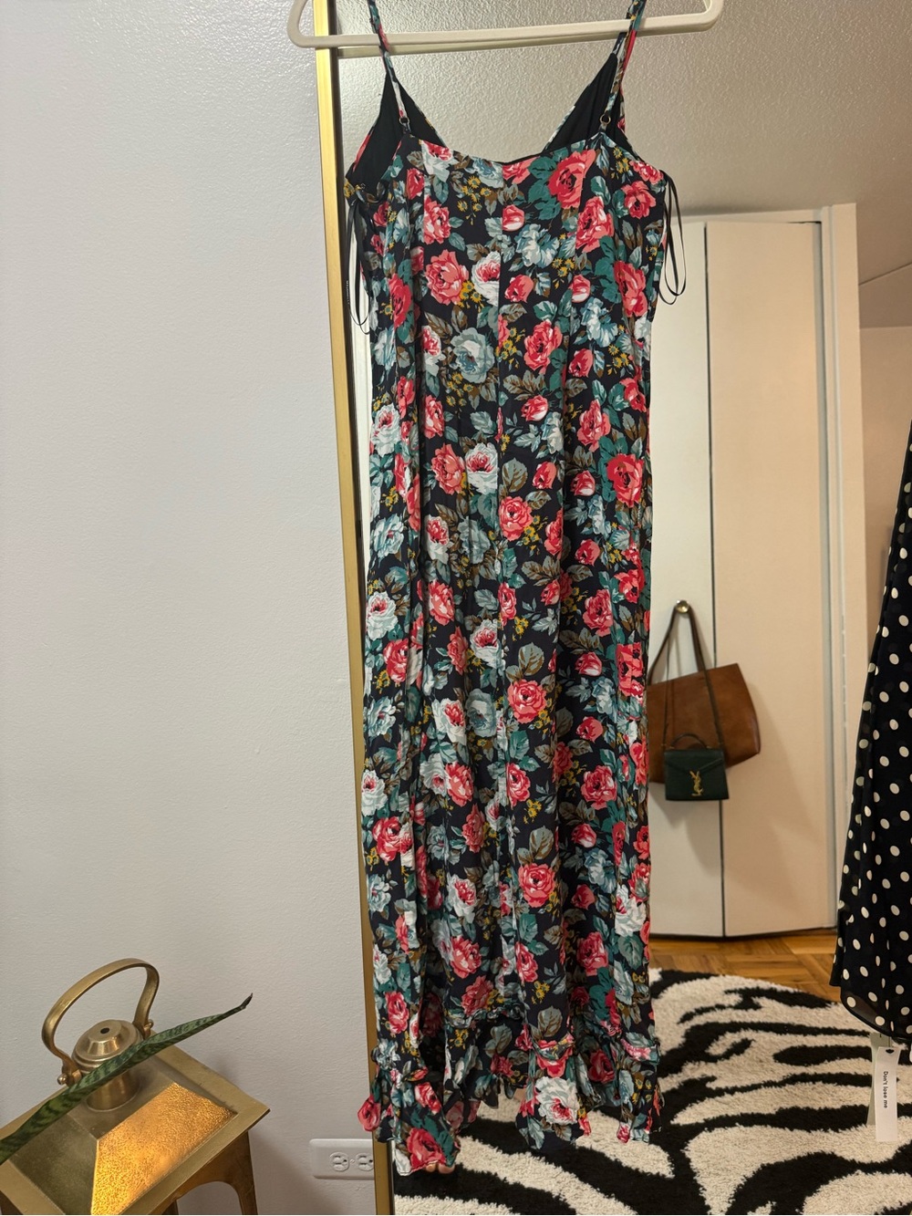 MAJORELLE Black Maxi Slip Dress with Pink & Teal Floral Print